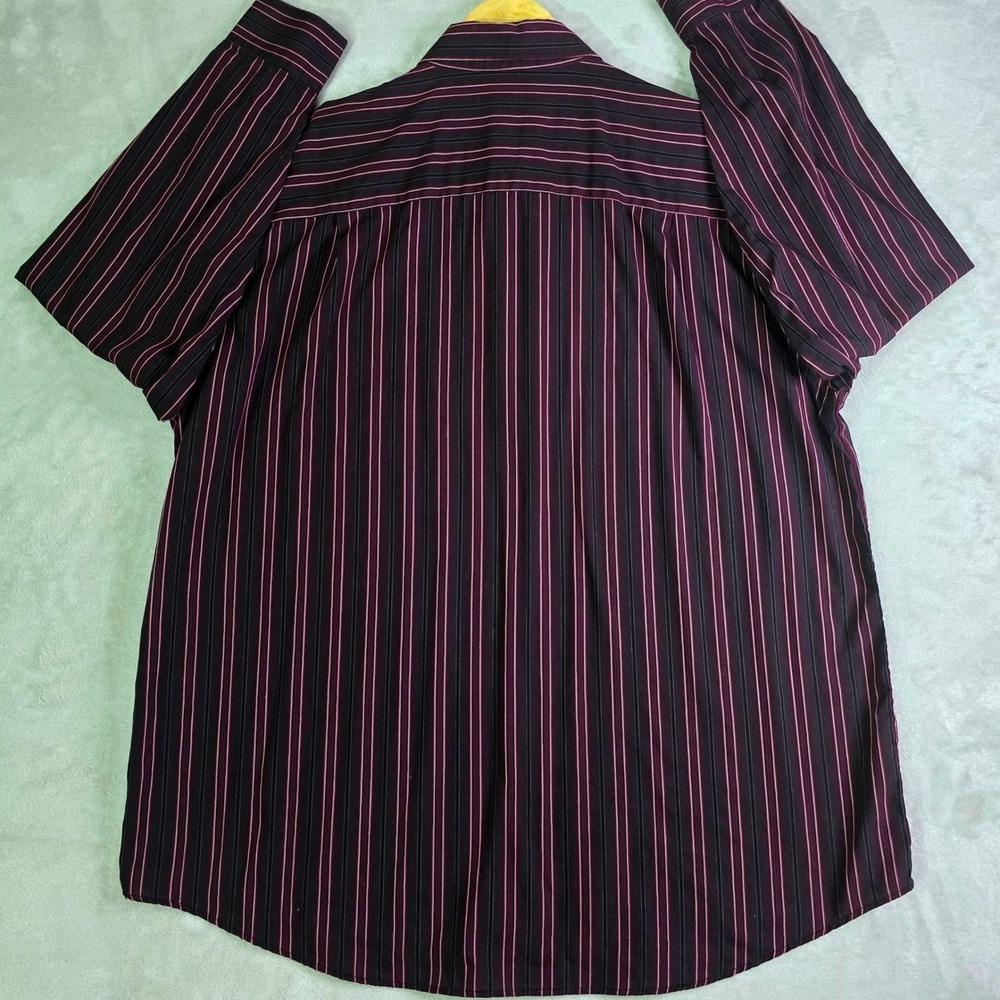Van Heusen Studio Mens 2XL Button Down Dress Shirt Burgundy Striped No Iron - Picture 6 of 7